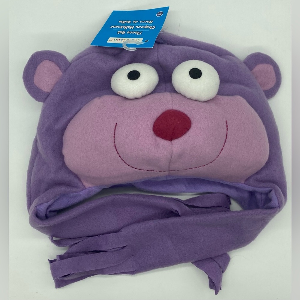NWT - Creatology Purple Padded Monkey Face Fleece Hat Ages 3+